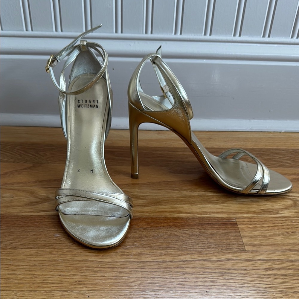 Stuart Weitzman Gold Sandals with Stiletto Heel